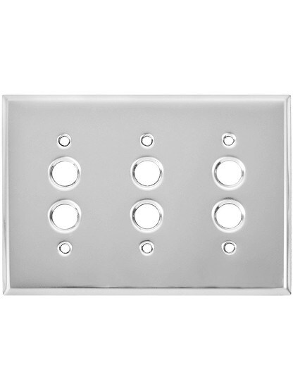 Classic Triple Gang Push Button Switch Plate In Polished Chrome.